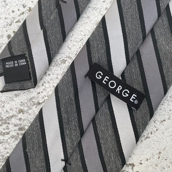 George Men Tie Black/Gray Tone Striped Necktie - Picture 6 of 7